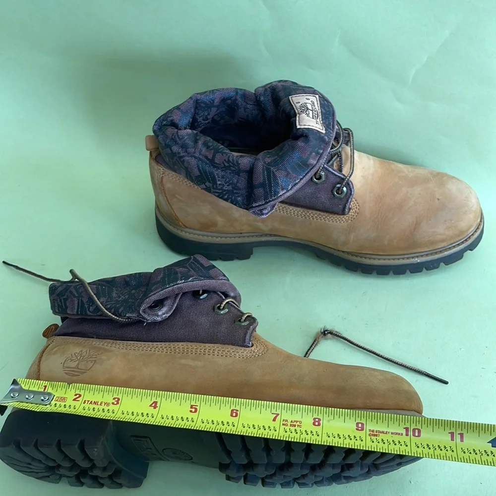 Orange/brown Timberland canvas/leather combat boots